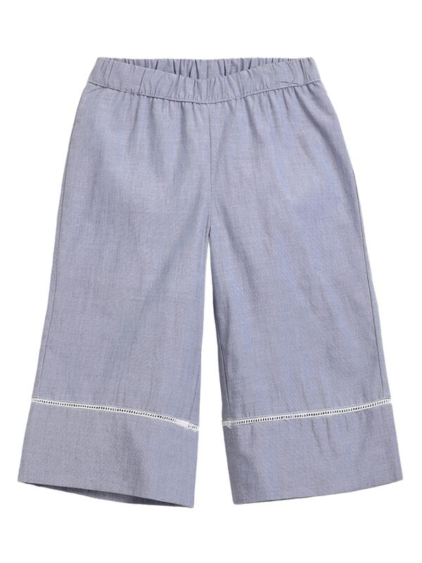 Girls White & Light Blue Long Woven Trouser image number 1